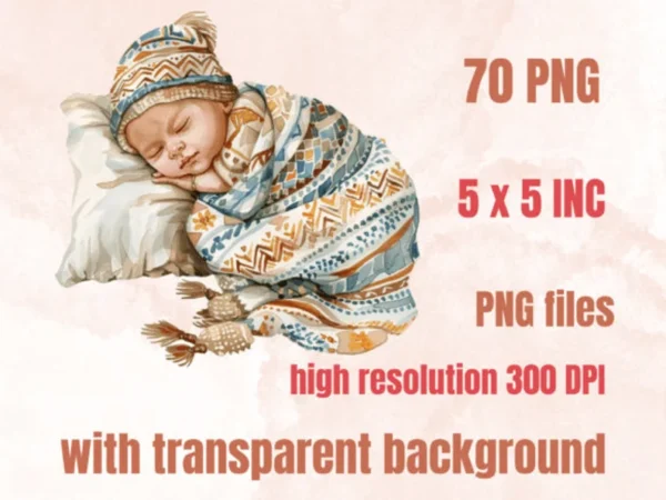 70 PNG Watercolor Bohemian Newborn Clipart | Boho Baby Shower Illustration | Cute Boho Nursery PNG | Gender Reveal Party Sublimation