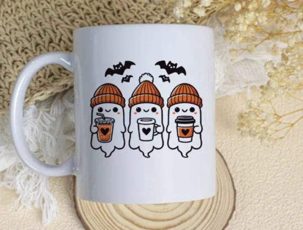 Cute Coffee Ghosts PNG, Halloween Ghost Design, Cozy Autumn Ghosts, Spooky Coffee PNG, Halloween Sublimation