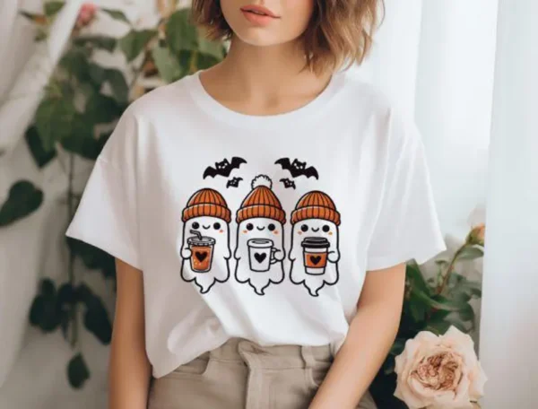 Cute Coffee Ghosts PNG, Halloween Ghost Design, Cozy Autumn Ghosts, Spooky Coffee PNG, Halloween Sublimation