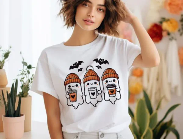 Cute Coffee Ghosts PNG, Halloween Ghost Design, Cozy Autumn Ghosts, Spooky Coffee PNG, Halloween Sublimation