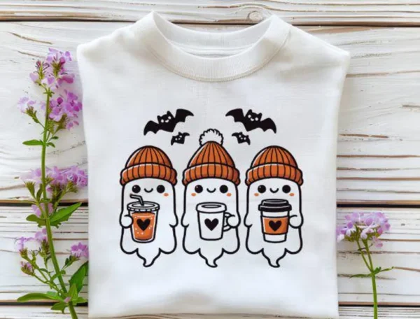 Cute Coffee Ghosts PNG, Halloween Ghost Design, Cozy Autumn Ghosts, Spooky Coffee PNG, Halloween Sublimation