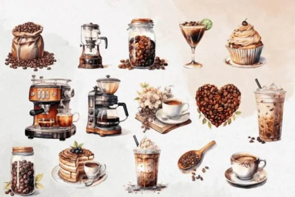 Aesthetic Watercolor Coffee Lover Clipart - Perfect for DIY Projects, Branding, and More!