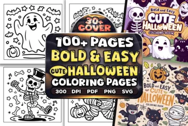 Bold & Easy Halloween Coloring Pages Bundle 100+ Cute Fun KDP Interior Designs